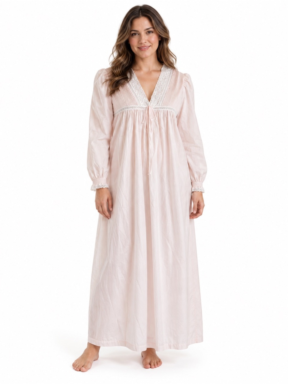 Barbizon VTG Satin Baby Pink Nightgown Floral Embroidery MED NWT